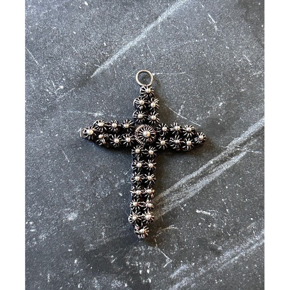 Sterling Silver Brutalist 90s Cross Pendant, Stamped 925 - Picture 2 of 7